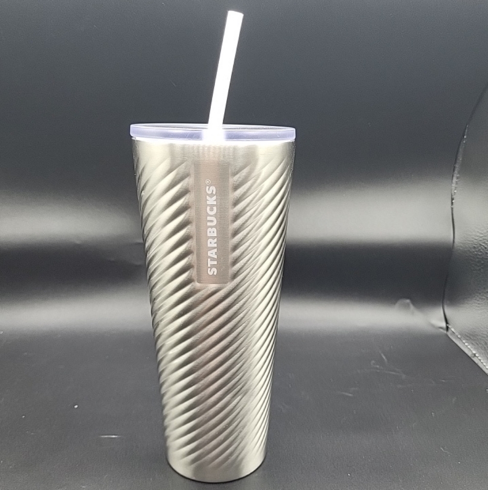 Starbucks Silver Swirl 24oz Stainless Steel Tumbler Frosted Clear lid With Straw